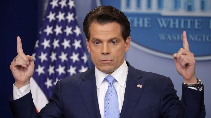 WASHINGTON, DC - JULY 21: Anthony Scaramucci answers reporters' questions during the daily White House press briefing in the Brady Press Briefing Room at the White House July 21, 2017 in Washington, DC.