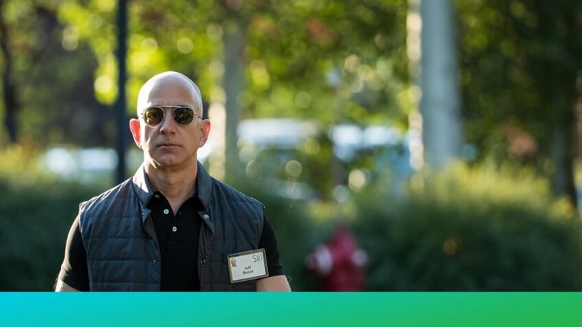 SUN VALLEY, ID - JULY 13: Jeff Bezos, chief executive officer of Amazon, arrives for the third day of the annual Allen & Company Sun Valley Conference, July 13, 2017 in Sun Valley, Idaho.