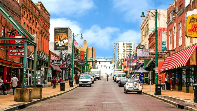 Memphis, TN, USA - August 5, 2015: View of Beale Street in Memphis, Tennessee.