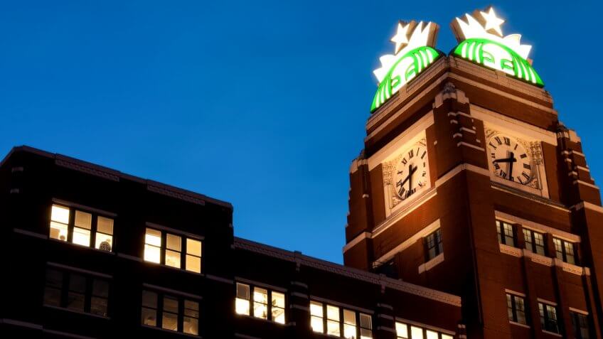 Seattle, USA - April 18, 2012: Starbucks Headquarters on 2401 Utah Avenue South at twilight, just outside downtown Seattle in the Sodo district.
