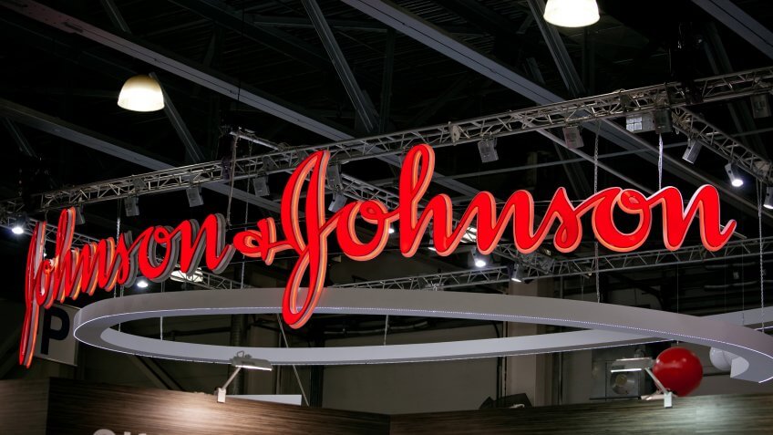 2017: Johnson & Johnson logo company sign. Johnson & Johnson is , Moscow, Russia - April, pharmaceutical and consumer packaged goods manufacturer