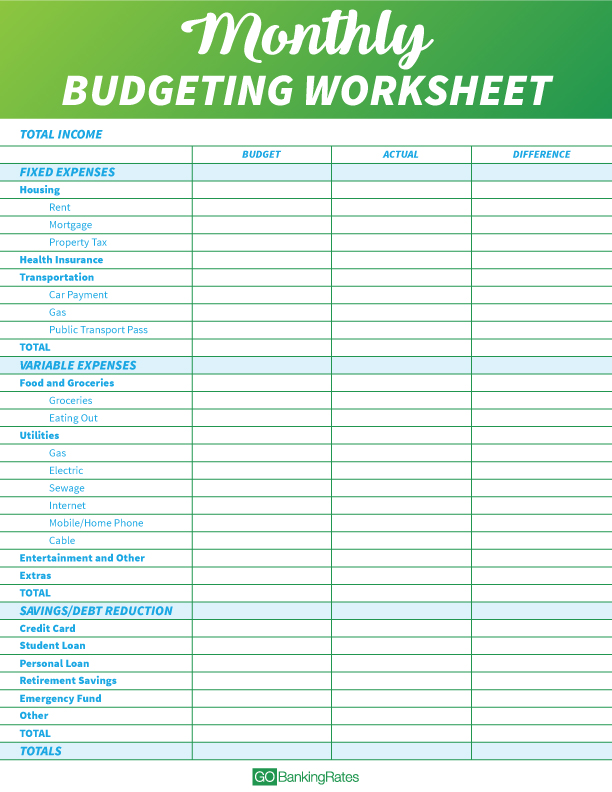 easy budget worksheet printable