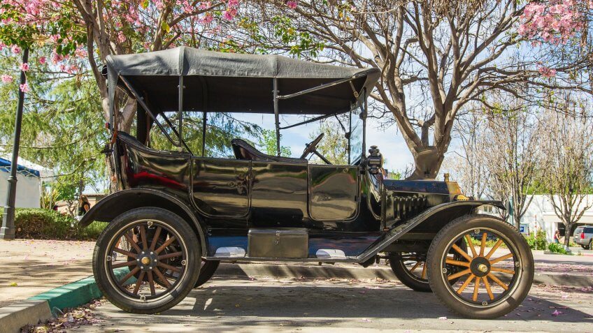 Claremont, CA, USA - March 14, 2015: Vintage 1915 Ford Model T convertible on display at Pi Day Classic Car Show.