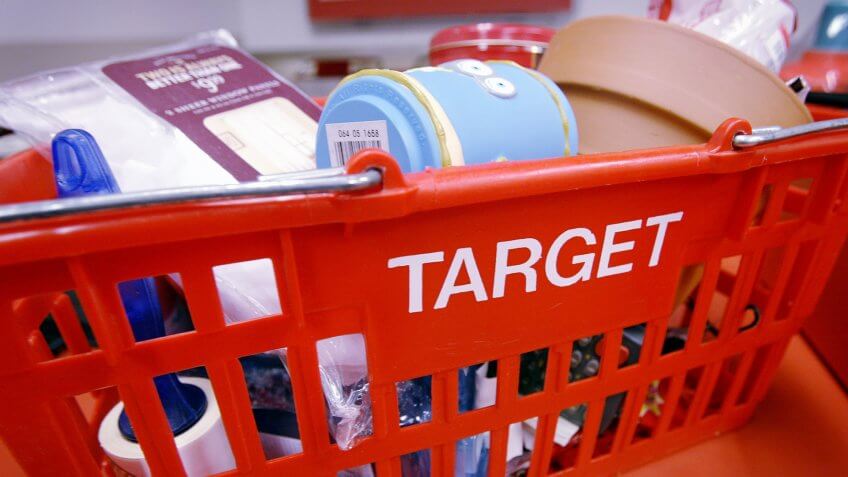 CHICAGO - FEBRUARY 19: A shopping basket sits on the counter at a Target Store February 19, 2003 in Chicago, Illinois.