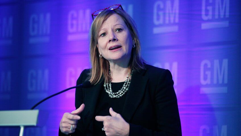 DETRIOT, MI - JUNE 9: General Motors CEO Mary Barra holds a media briefing prior to the start of the 2015 GM Annual Meeting of Stockholders at GM world headquarters June 9, 2015 in Detroit, Michigan.