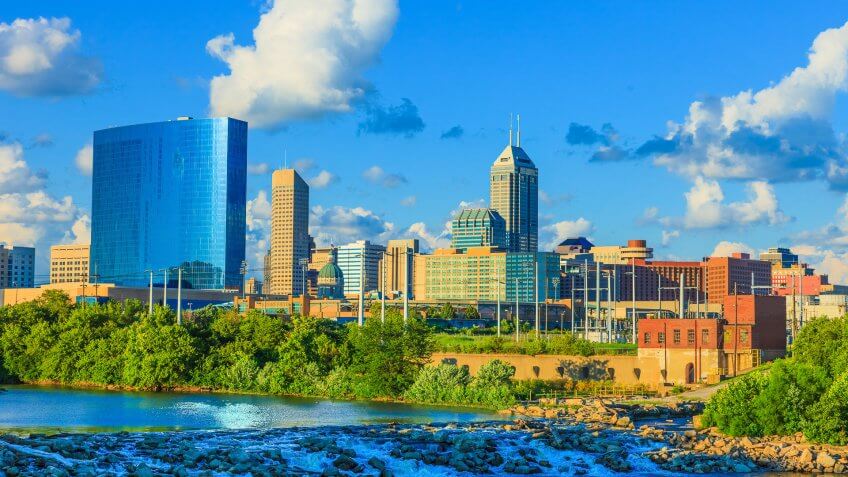 Indianapolis skyline with the White River, Indiana.