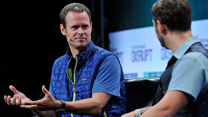 SAN FRANCISCO, CA - SEPTEMBER 22: (R-L) Moderator Josh Constine and Tim Westergren of Pandora speak onstage during day two of TechCrunch Disrupt SF 2015 at Pier 70 on September 22, 2015 in San Francisco, California.