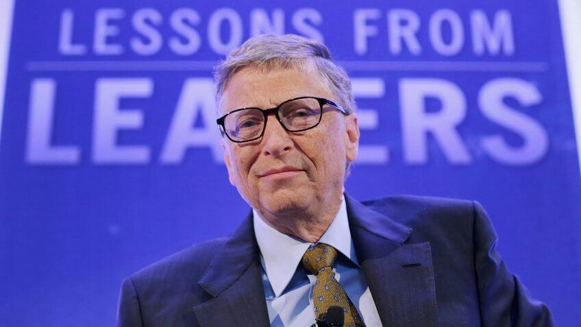 WASHINGTON, DC - SEPTEMBER 29: Bill Gates, founder of Microsoft and co-chair of the Bill and Melinda Gates Foundation, talks about the Ebola crisis in West Africa during the Politico 'Lessons from Leaders' series at the Bank of America offices September 29, 2014 in Washington, DC.