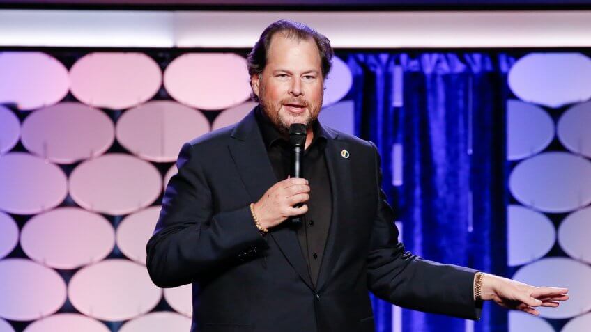 SAN FRANCISCO, CA - SEPTEMBER 08: Marc Benioff, CEO of Salesforce, speaks at the GLAAD Gala at Metreon on September 8, 2016 in San Francisco, California.