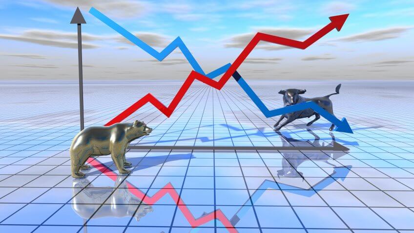 stock market graph abstract illustration with bear and bull abstract stock exchange concept.