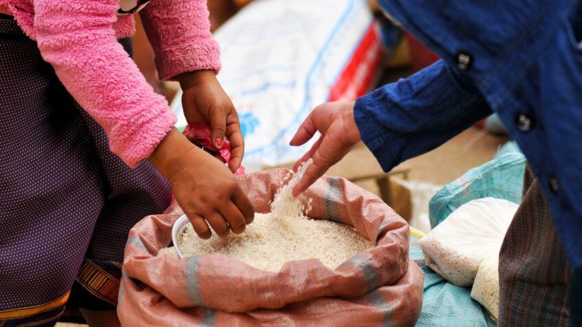 Rice for sale at the asian market.