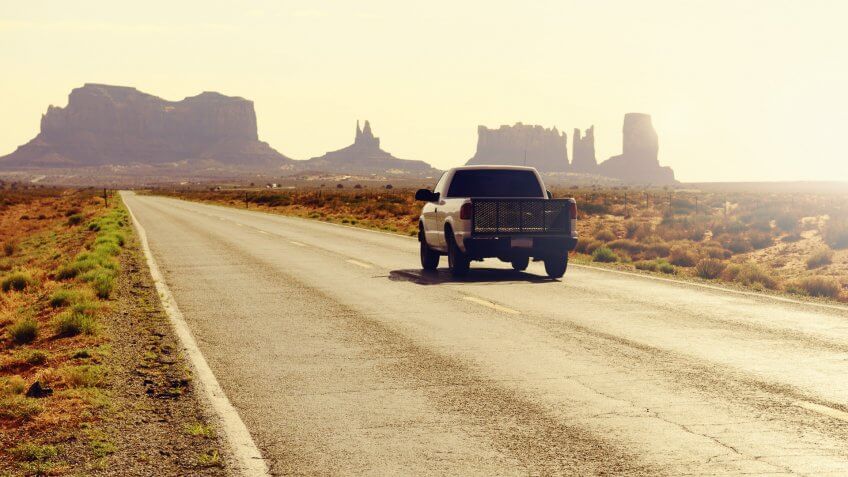 Driving in Monument Valley, Arizona, USA.