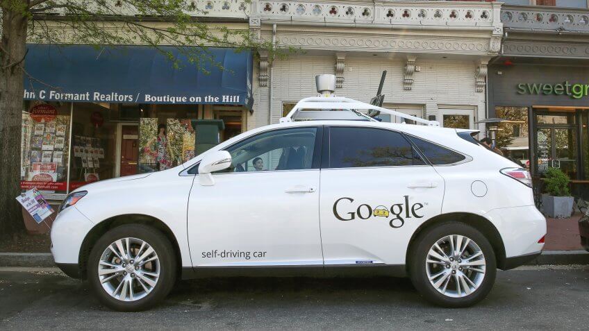 WASHINGTON, DC - APRIL 23: Googles Lexus RX 450H Self Driving Car is seen parked on Pennsylvania Ave.