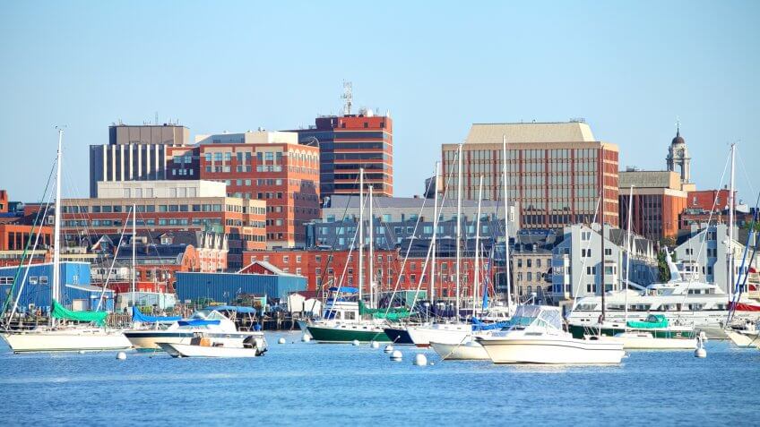 Portland Harbor and skyline at the western end of Casco Bay.