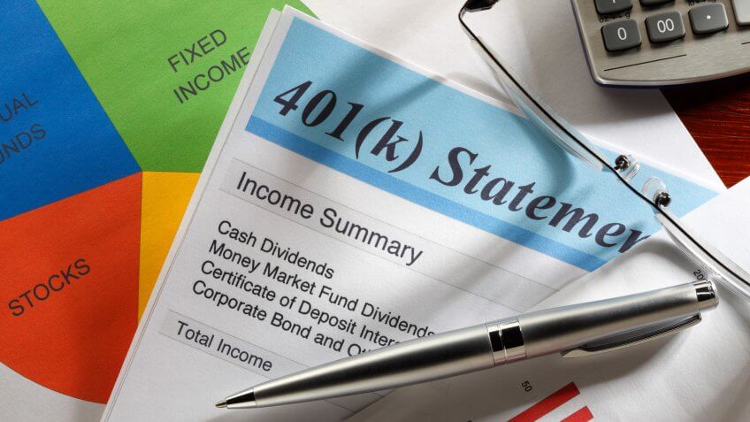 Close up of a 401(k) statement with a pie chart indicating asset allocation.