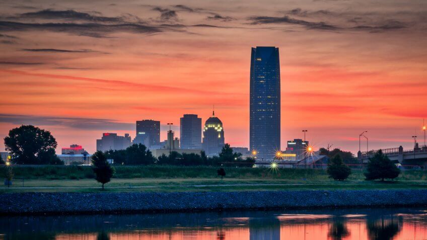 Sunrise overlooking downtown Oklahoma City.