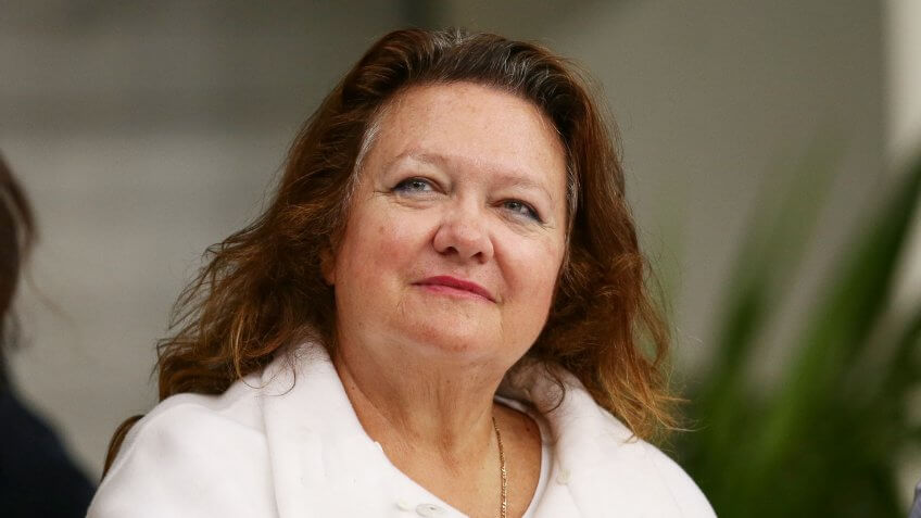 SYDNEY, AUSTRALIA - APRIL 09: Gina Rinehart attends day seven of the Australian National Swimming Championships at Sydney Olympic Park Aquatic Centre on April 9, 2015 in Sydney, Australia.