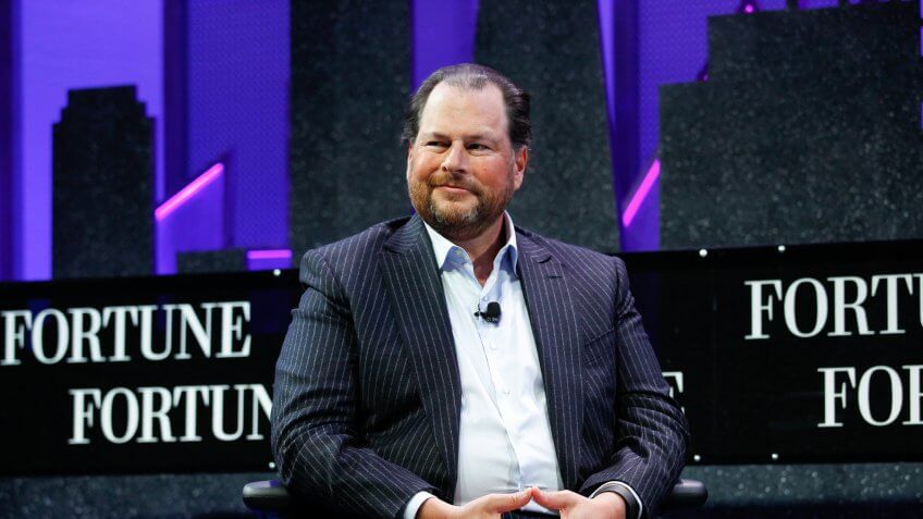 SAN FRANCISCO, CA - NOVEMBER 03: Marc Benioff speaks during the Fortune Global Forum - Day2 at the Fairmont Hotel on November 3, 2015 in San Francisco, California.