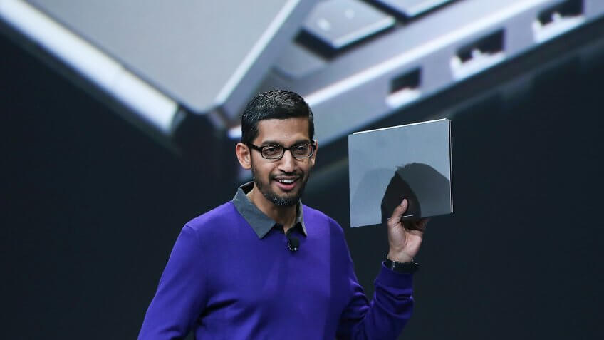 SAN FRANCISCO, CA - MAY 15: Sundar Pichai, Google senior vice president of Android, Chrome and Apps, holds a Google Chromebook Pixel as he speaks during the opening keynote at the Google I/O developers conference at the Moscone Center on May 15, 2013 in San Francisco, California.