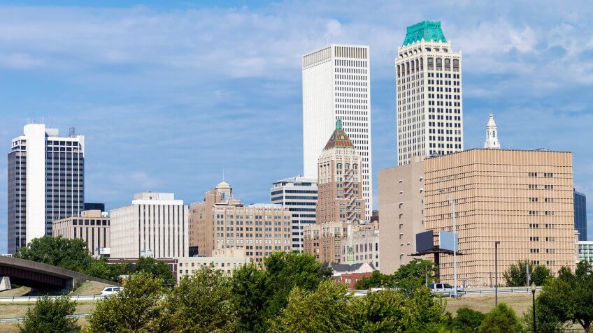 Downtown Tulsa, Oklahoma on a sunny day.