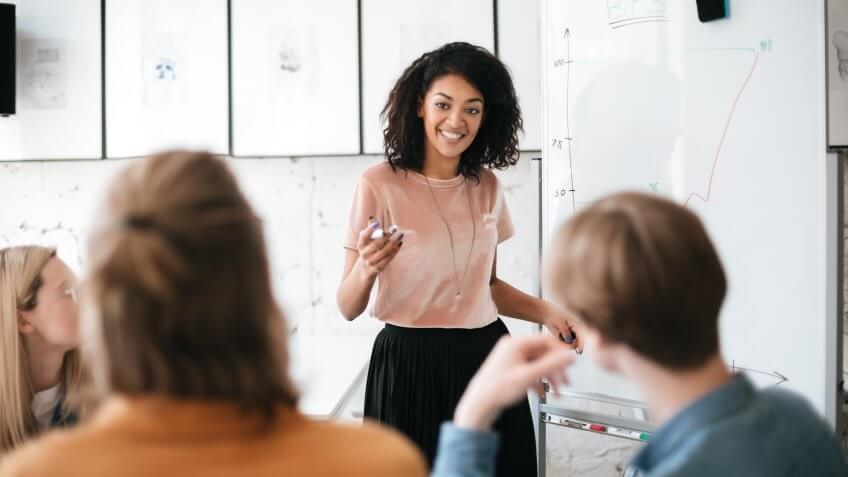 woman giving presentation