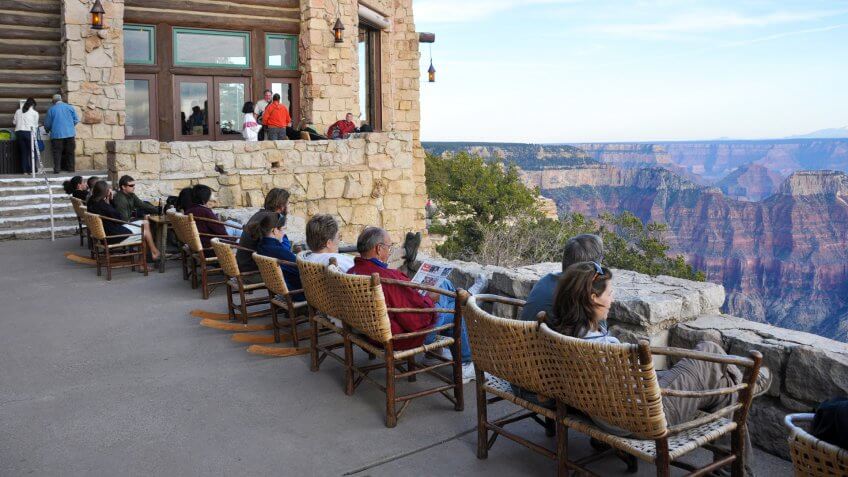 Grand Canyon Lodge on the North Rim of Grand Canyon is often the first prominent feature that visitors see, even before viewing the canyon.