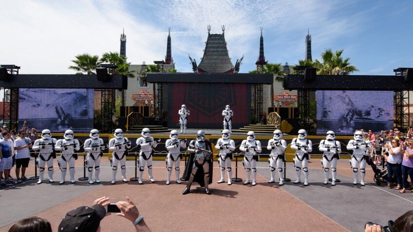 At various times each day, the menacing Captain Phasma leads a squad of First Order stormtroopers as they march in formation from Star Wars Launch Bay to the Center Stage area at Disney's Hollywood Studios in an intimidating demonstration of the First Order’s indomitable strength.