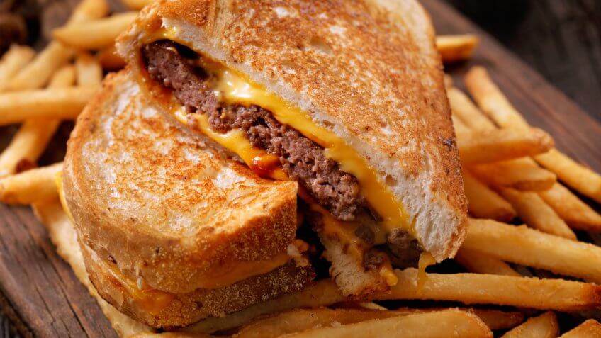 Grilled Cheese Sandwich Burger with French Fries-Photographed on Hasselblad H3D2-39mb Camera.