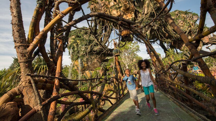 Floating mountains grace the sky while exotic plants fill the colorful landscape on Pandora - The World of Avatar at Disney's Animal Kingdom.