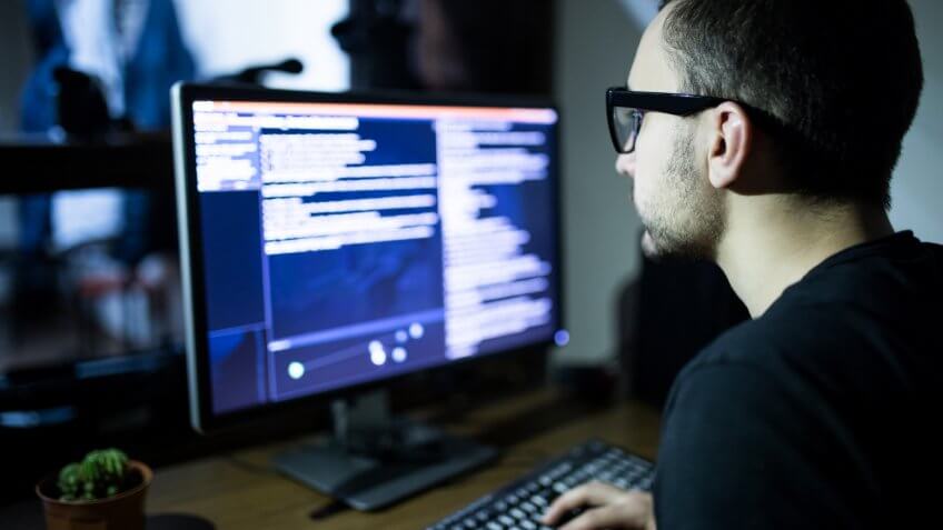 Hacker attack the server in the dark.