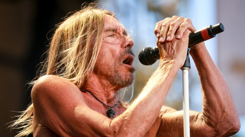 LOS ANGELES, CA - JULY 23: Iggy Pop performs onstage on day 3 of FYF Fest 2017 at Exposition Park on July 23, 2017 in Los Angeles, California.