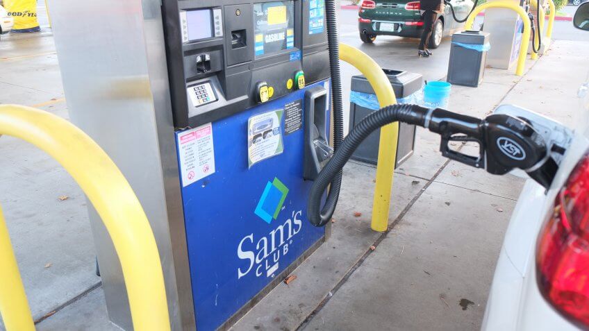 Citrus Heights, California, USA - December 12, 2016: Pumping gas at the Sam's club gas station located at 7147 Greenback Ln in Citrus Heights, California.