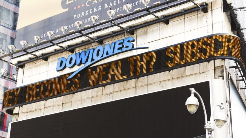 New York, New York, USA - May 1, 2011: The Dow Jones News Ticker.