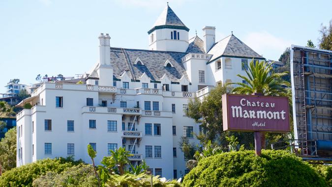The historic Chateau Marmont hotel on the famous Sunset Strip, which opened in 1929 and has welcomed many legendary celebrity guests and has been the site of several movies.