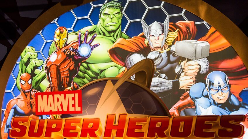 NEW YORK, USA - SEP 22, 2015: Marvel Superheores in Madame Tussaud wax museum, TImes Square, New York City.