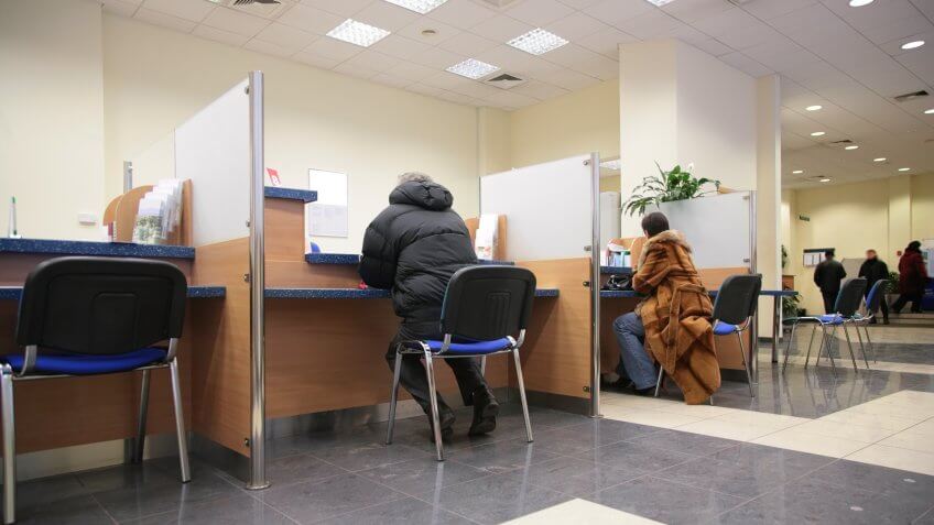 sitting inside a bank