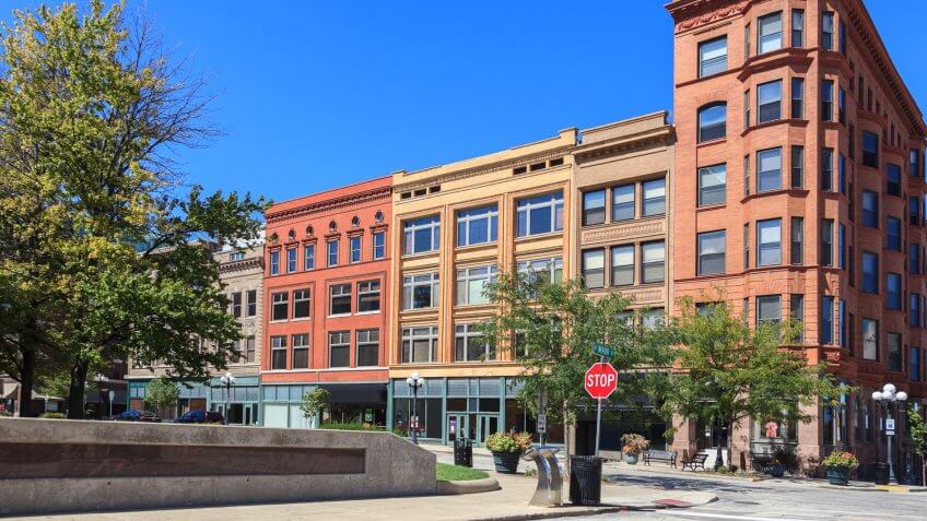 A historic building in downtown Bloomington, IL.