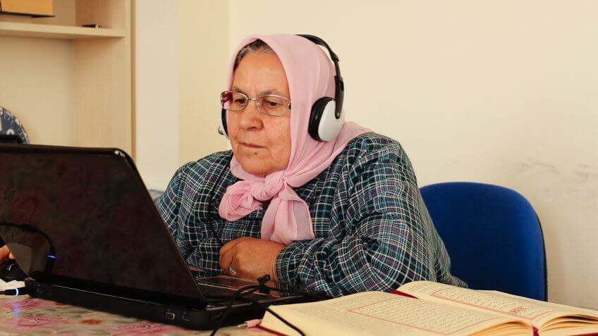 Elder Lady Studying on Laptop
