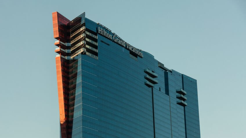 Las Vegas, Nevada, USA - June 5, 2016: Exterior of Hilton Grand Vacations Hotel building in The Strip, Las Vegas.