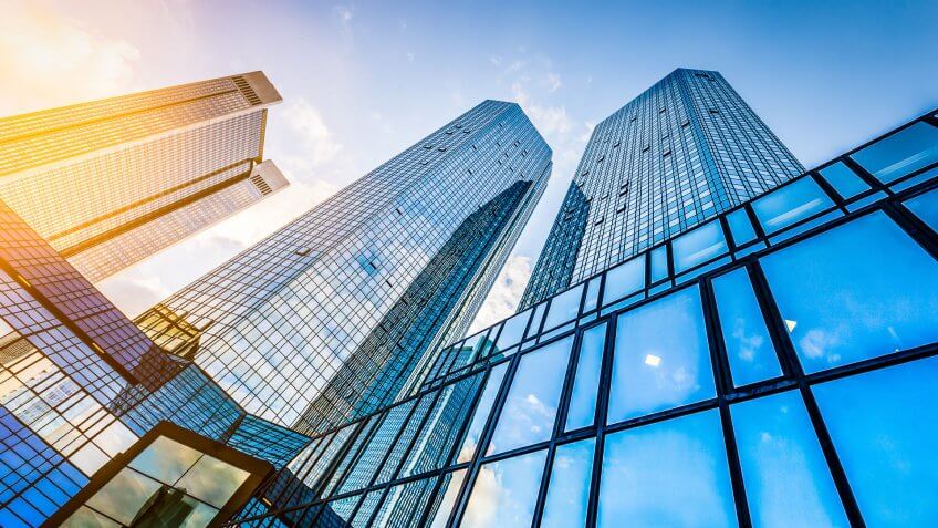 looking up skyscraper towers