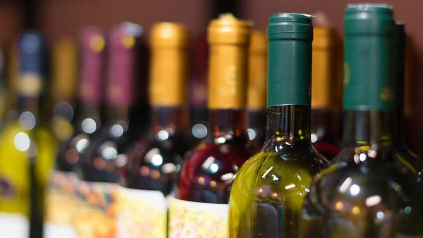 Wine bottles in the wine store.