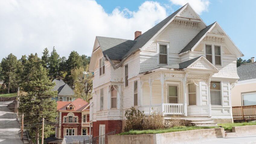 Lead, United States - May 8, 2016: Historic residential Victorian style homes are actively used and abudant in this Western South Dakota Black Hills town.