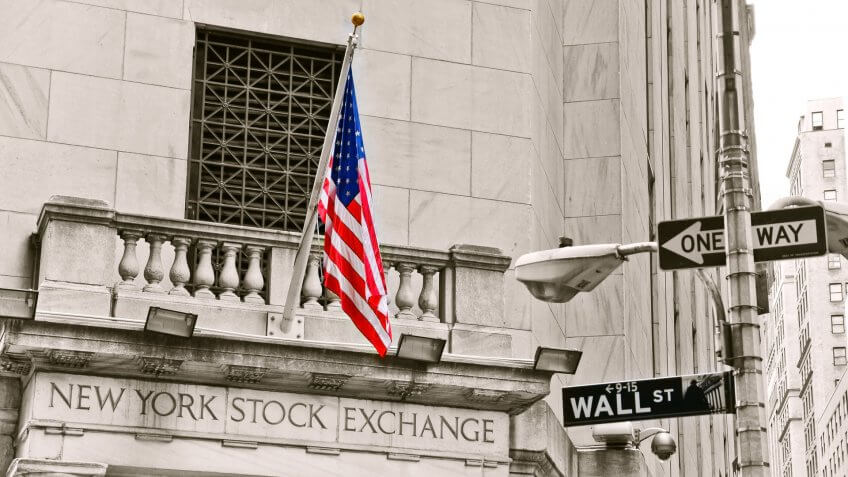 NEW YORK CITY, NY - OCT 11: A street sign of Wall Street and New York Stock Exchange is shown on October 11, 2013 in New York City.