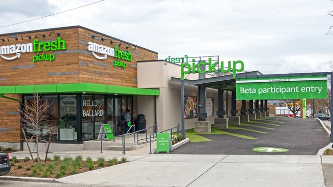 SEATTLE, WASHINGTON/USA - March 31, 2017: Amazon Fresh Grocery Pickup Just Opened For Beta Participant Testing in the Ballard Neighborhood of Seattle.