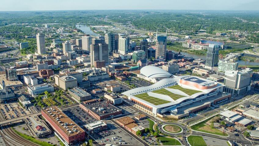 Aerial View of Nashville Tennessee from the South.