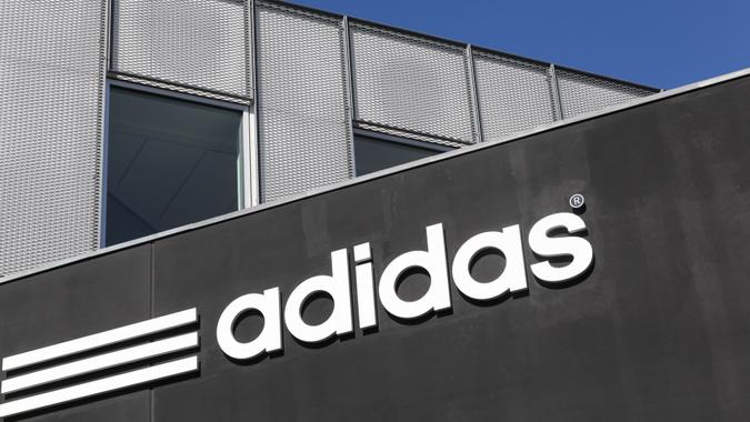Skejby, Denmark - May 1, 2016: Adidas logo on a wall.