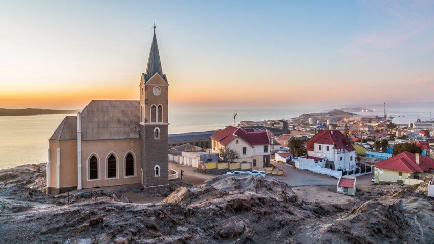 Luderitz city at sunset, Namibia, Africa.