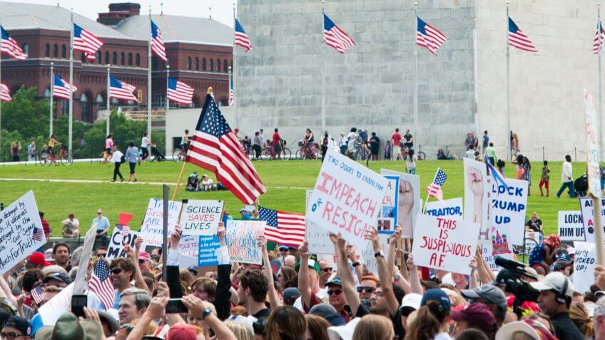 WASHINGTON – JUNE 3: Demonstrators call for investigations into Russian interference with the U.