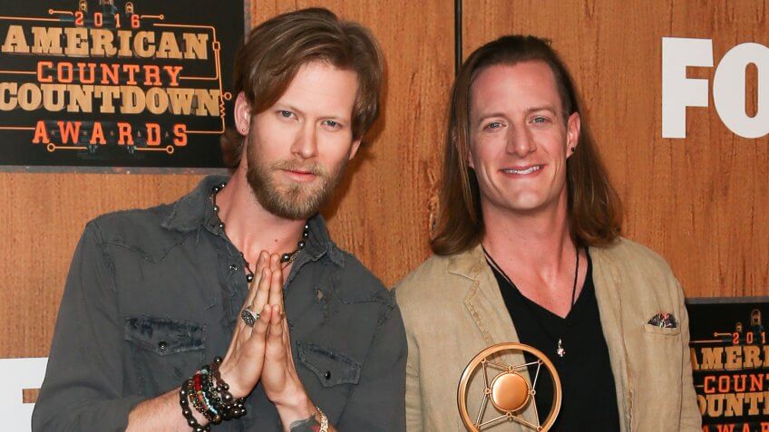 Singers Brian Kelley (L) and Tyler Hubbard of Florida Georgia Line attend the 2016 American Country Countdown Awards at The Forum on May 01, 2016 in Inglewood, California.