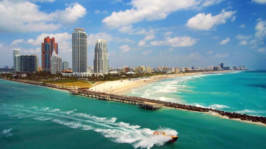 Pilot boat sailing next to South Miami Beach.